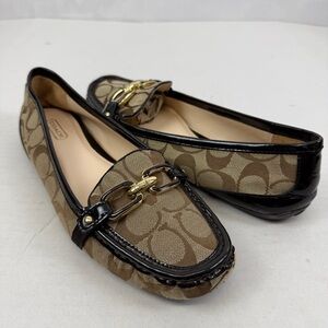 Coach Perri Signature C Bit Loafer Flats Women’s 9B Brown Black Gold Hardware